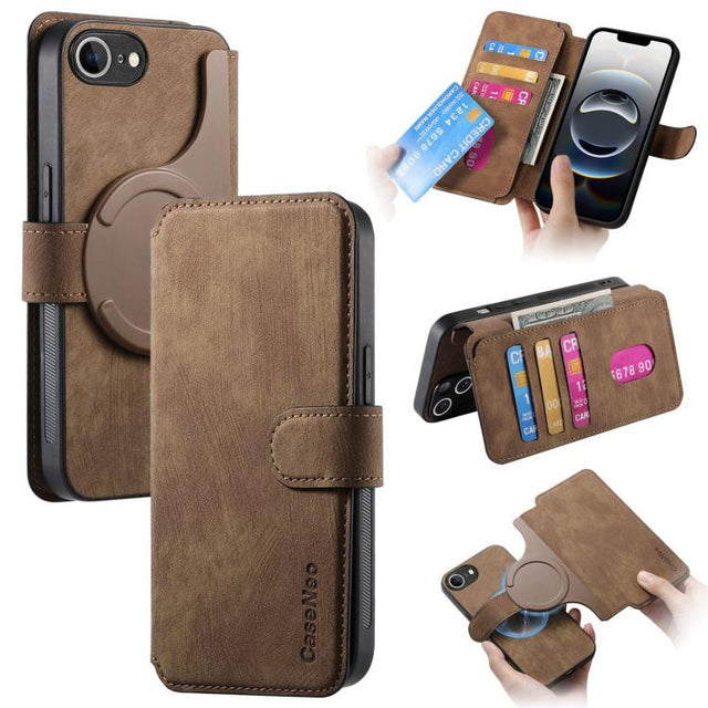 For iPhone 16e CaseNeo MagSafe RFID Anti-theft Retro Leather Phone Case(Brown)