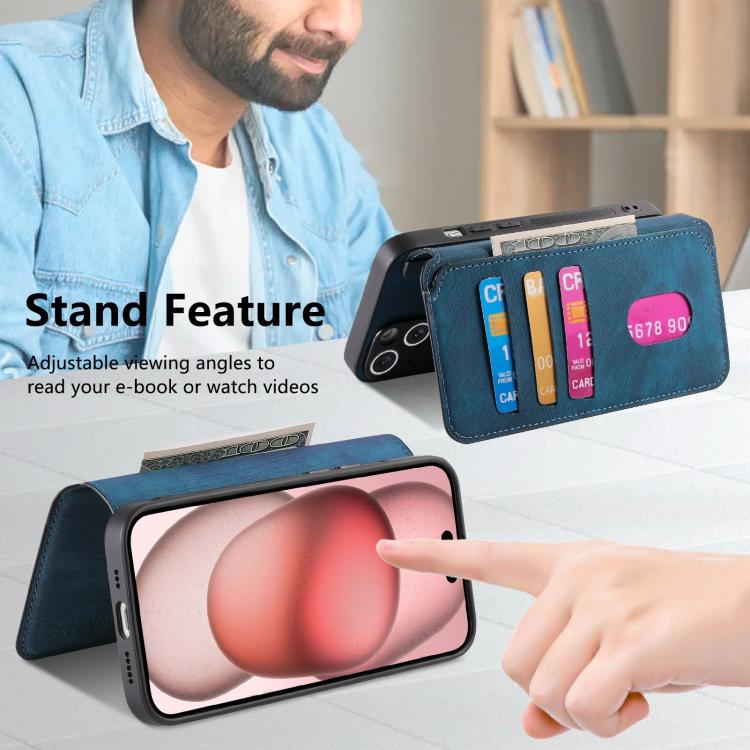 For iPhone 16e CaseNeo MagSafe RFID Anti-theft Retro Leather Phone Case(Blue)
