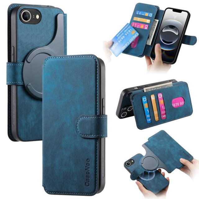 For iPhone 16e CaseNeo MagSafe RFID Anti-theft Retro Leather Phone Case(Blue)
