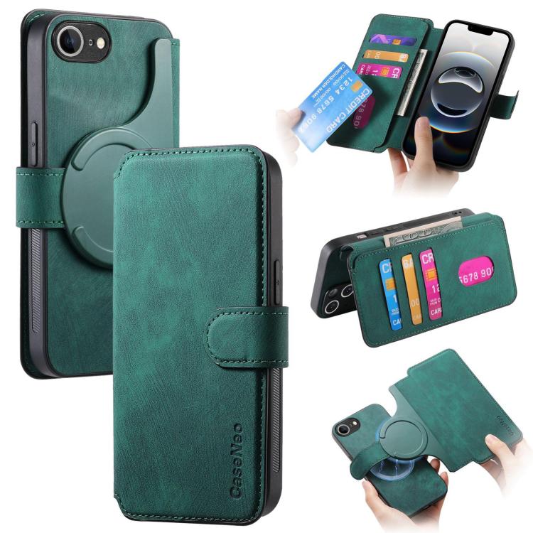 For iPhone 16e CaseNeo MagSafe RFID Anti-theft Retro Leather Phone Case(Green)