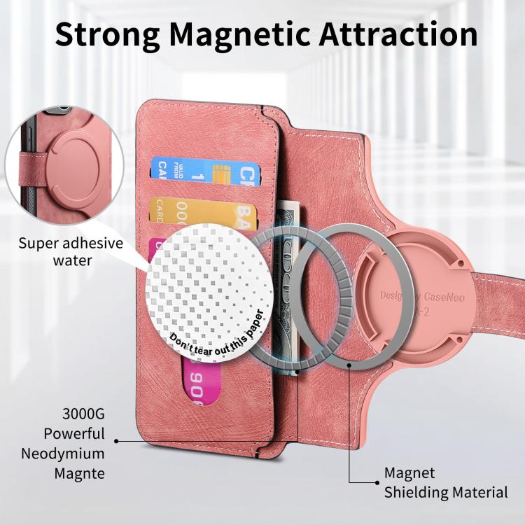 For iPhone 16e CaseNeo MagSafe RFID Anti-theft Retro Leather Phone Case(Pink)