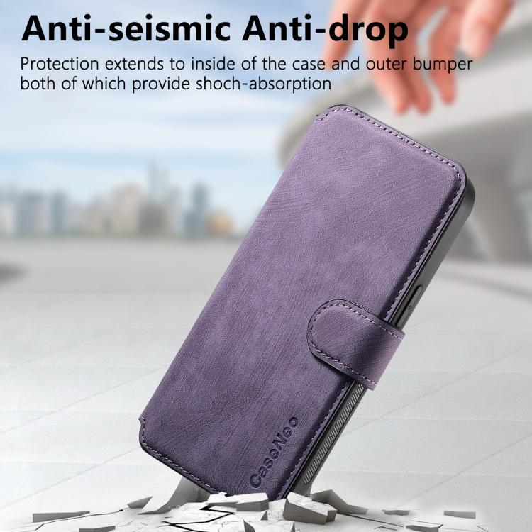 For iPhone 16e CaseNeo MagSafe RFID Anti-theft Retro Leather Phone Case(Purple)