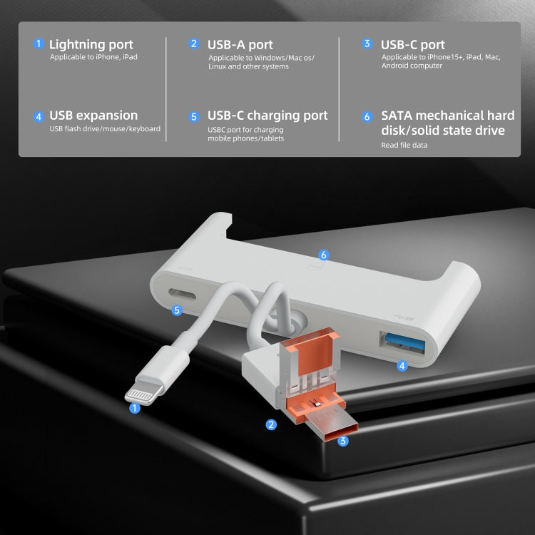 NK-1046TL Pro USB-C / Type-C, 8 Pin, USB to USB-C / Type-C, USB, SATA Interface Multi-function Adapter(White)