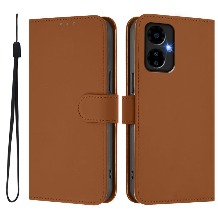 For Boost MobIle Celero 5G 2024 / 3 5G Skin Feel Solid Color Leather Phone Case with Lanyard(Brown)