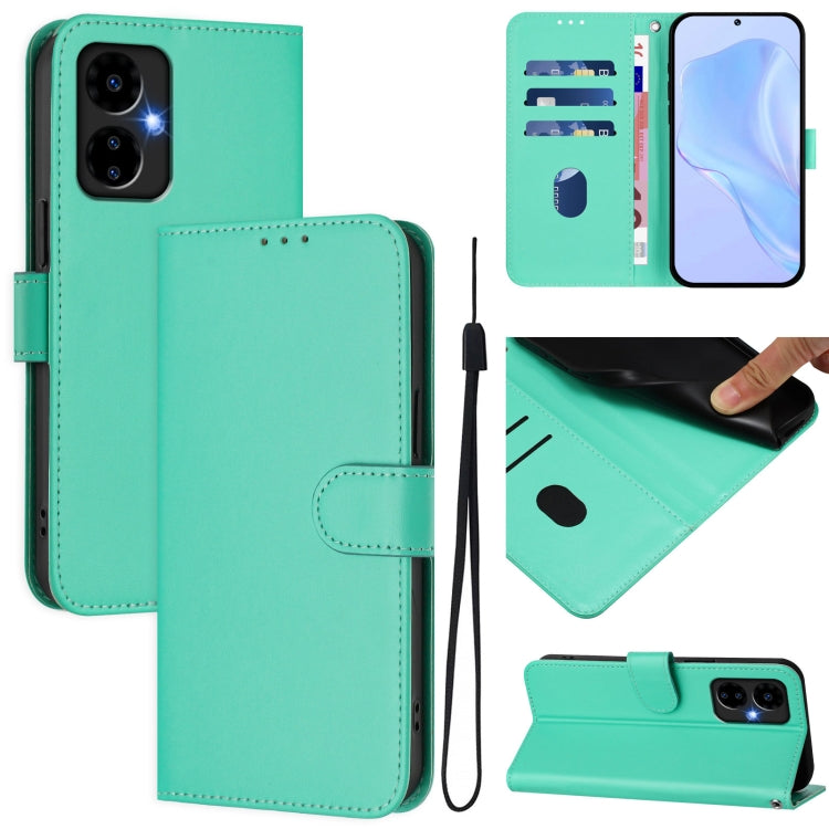 For Boost MobIle Celero 5G 2024 / 3 5G Skin Feel Solid Color Leather Phone Case with Lanyard(Green)