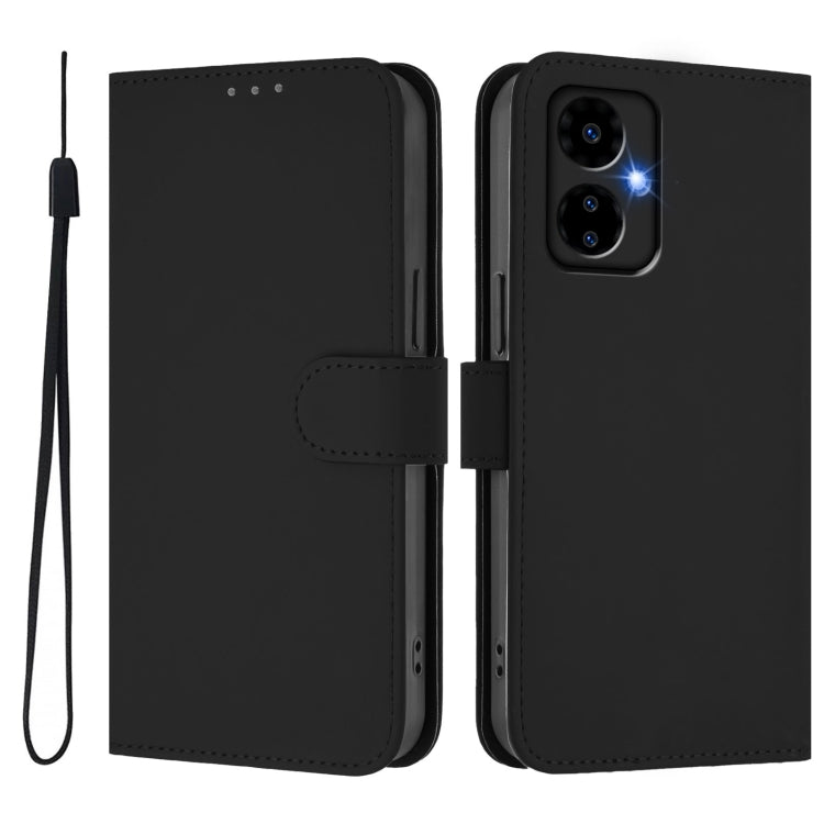 For Boost MobIle Celero 5G 2024 / 3 5G Skin Feel Solid Color Leather Phone Case with Lanyard(Black)
