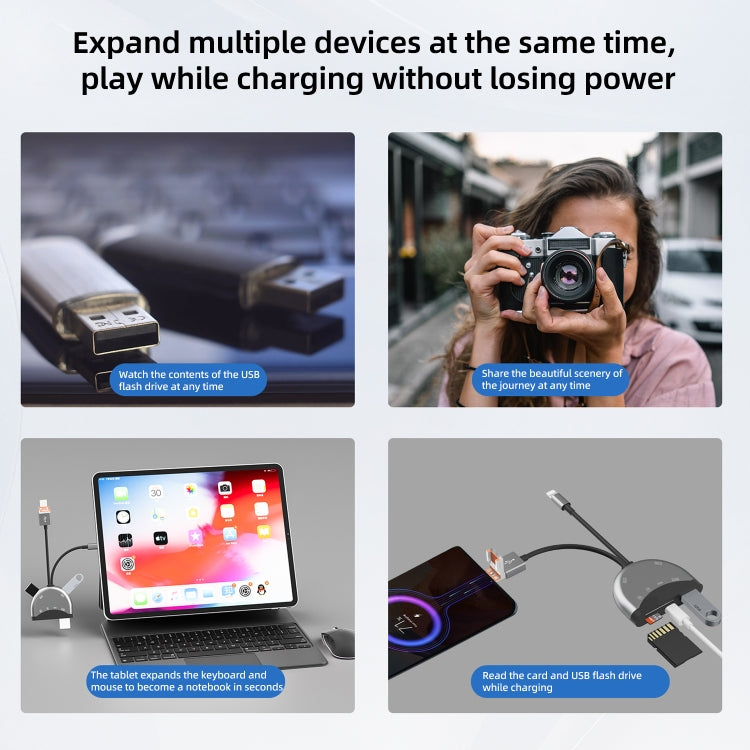 NK-1052TL Pro USB-C / Type-C, 8 Pin, USB to USB-C / Type-C, 3 x USB, TF / SD Card Multi-function Adapter(Dark Grey)