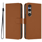 For Sony Xperia 1 VI 2024 Skin Feel Solid Color Leather Phone Case with Lanyard(Brown)