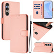 For Sony Xperia 1 VI 2024 Skin Feel Solid Color Leather Phone Case with Lanyard(Pink) - Sony Cases by PMC Jewellery | Online Shopping South Africa | PMC Jewellery | Buy Now Pay Later Mobicred