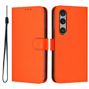 For Sony Xperia 1 VI 2024 Skin Feel Solid Color Leather Phone Case with Lanyard(Orange)
