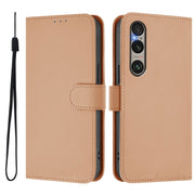 For Sony Xperia 1 VI 2024 Skin Feel Solid Color Leather Phone Case with Lanyard(Nude)