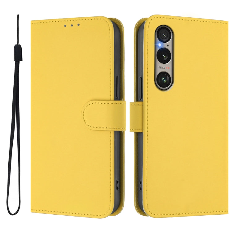 For Sony Xperia 1 VI 2024 Skin Feel Solid Color Leather Phone Case with Lanyard(Lemon Yellow)