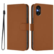For Sony Xperia 5 VI 2024 Skin Feel Solid Color Leather Phone Case with Lanyard(Brown)