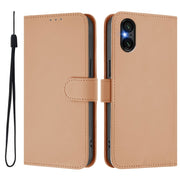 For Sony Xperia 5 VI 2024 Skin Feel Solid Color Leather Phone Case with Lanyard(Nude)