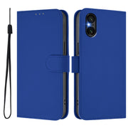 For Sony Xperia 5 VI 2024 Skin Feel Solid Color Leather Phone Case with Lanyard(Dark Blue)