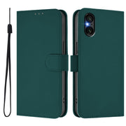 For Sony Xperia 5 VI 2024 Skin Feel Solid Color Leather Phone Case with Lanyard(Dark Green)