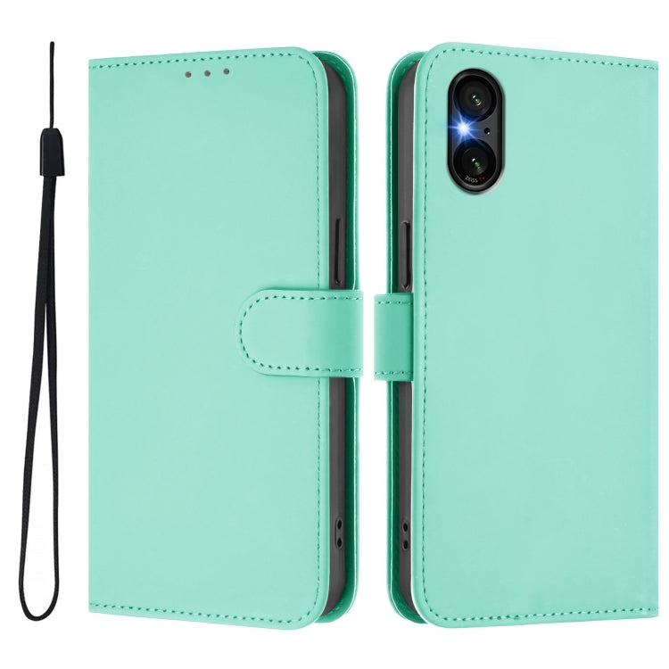 For Sony Xperia 5 VI 2024 Skin Feel Solid Color Leather Phone Case with Lanyard(Mint Green)