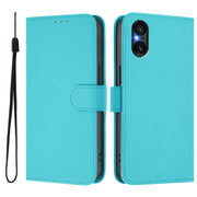 For Sony Xperia 5 VI 2024 Skin Feel Solid Color Leather Phone Case with Lanyard(Lake Blue)