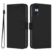 For Sony Xperia 10 VI 2024 Skin Feel Solid Color Leather Phone Case with Lanyard(Black)