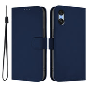 For Sony Xperia 10 VI 2024 Skin Feel Solid Color Leather Phone Case with Lanyard(Navy Blue)