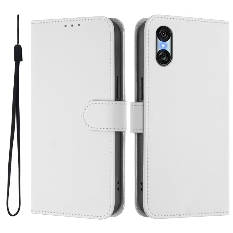 For Sony Xperia 10 VI 2024 Skin Feel Solid Color Leather Phone Case with Lanyard(White)