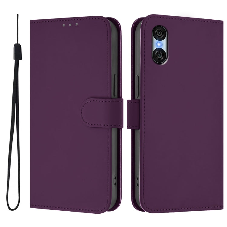 For Sony Xperia 10 VI 2024 Skin Feel Solid Color Leather Phone Case with Lanyard(Violet)