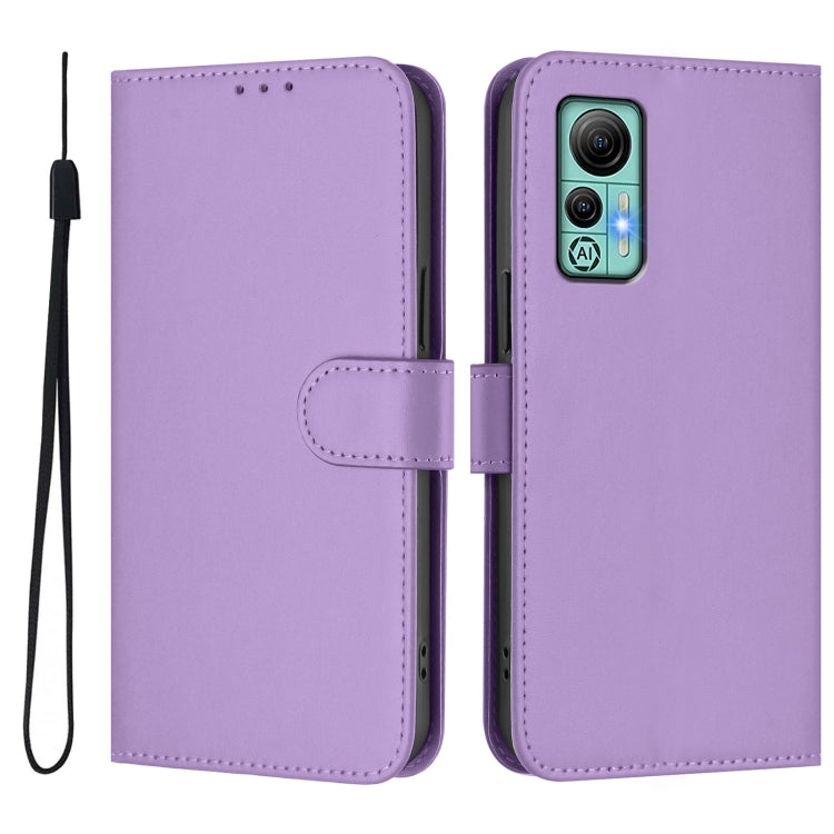 For Ulefone Note 14 Skin Feel Solid Color Leather Phone Case with Lanyard(Lavender Purple)