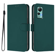 For Ulefone Note 14 Skin Feel Solid Color Leather Phone Case with Lanyard(Dark Green)