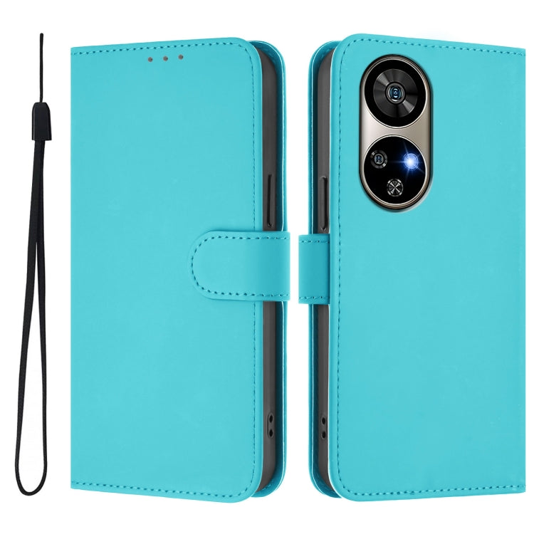 For Ulefone Note 17 Pro Skin Feel Solid Color Leather Phone Case with Lanyard(Lake Blue)
