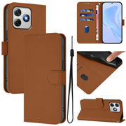 For Ulefone Note 18 Ultra Skin Feel Solid Color Leather Phone Case with Lanyard(Brown)