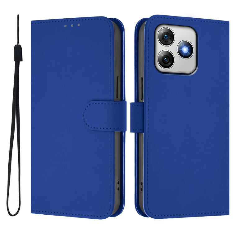 For Ulefone Note 18 Ultra Skin Feel Solid Color Leather Phone Case with Lanyard(Dark Blue)