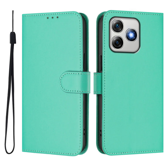 For Ulefone Note 18 Ultra Skin Feel Solid Color Leather Phone Case with Lanyard(Green)