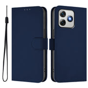 For Ulefone Note 18 Ultra Skin Feel Solid Color Leather Phone Case with Lanyard(Navy Blue)