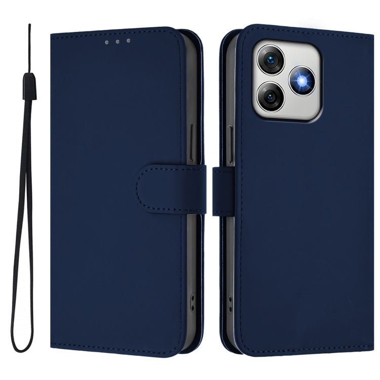 For Ulefone Note 18 Ultra Skin Feel Solid Color Leather Phone Case with Lanyard(Navy Blue)