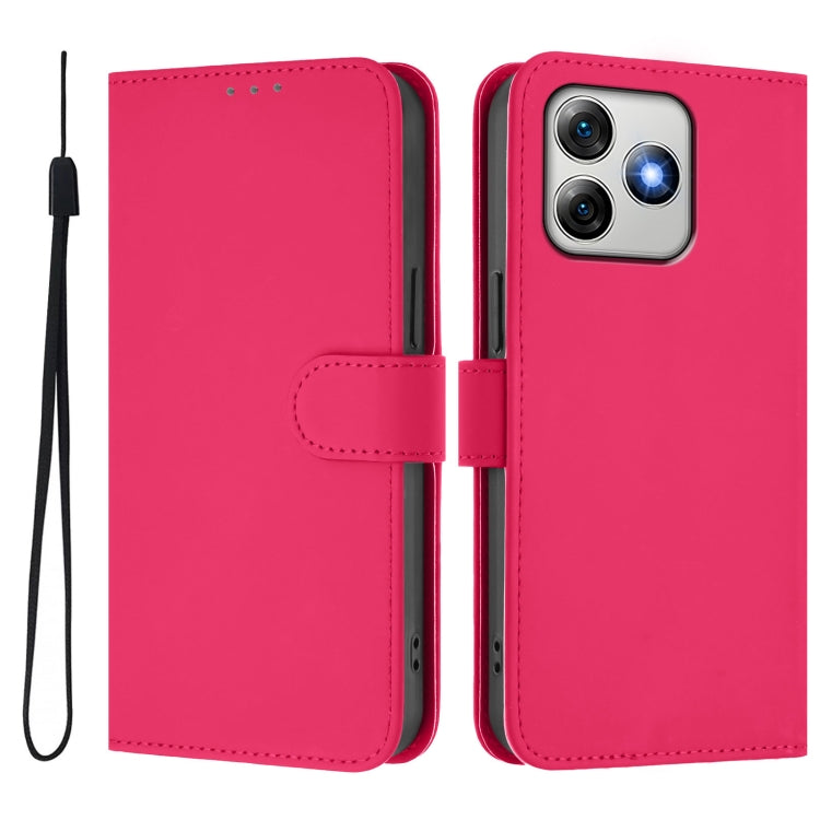 For Ulefone Note 18 Ultra Skin Feel Solid Color Leather Phone Case with Lanyard(Rose Red)