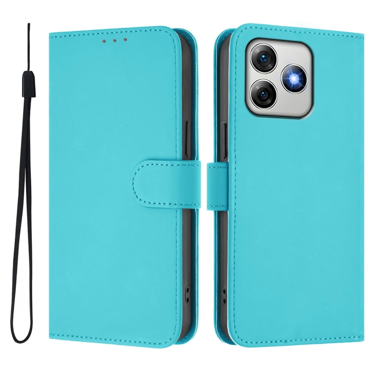 For Ulefone Note 18 Ultra Skin Feel Solid Color Leather Phone Case with Lanyard(Lake Blue)