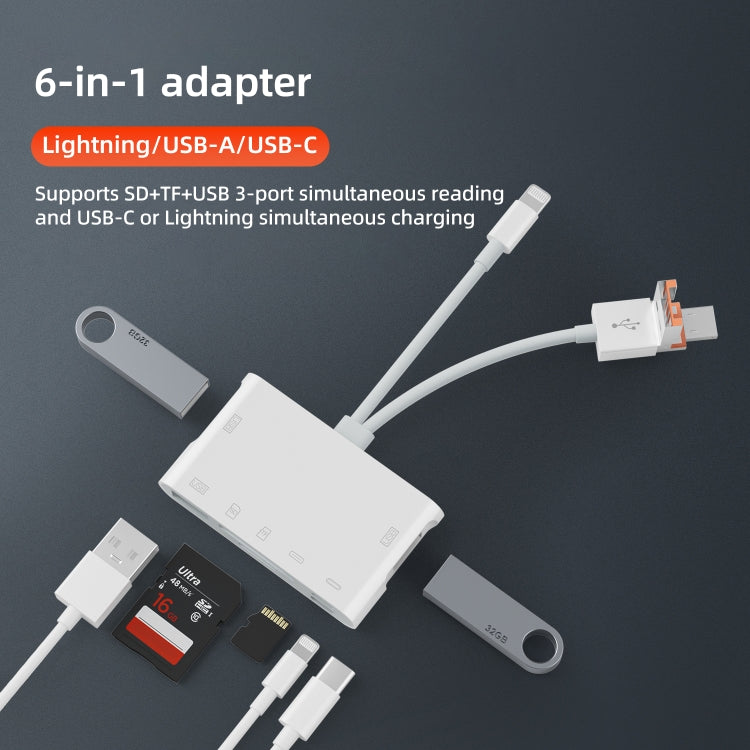 NK-1055TL Pro USB-C / Type-C, 8 Pin, USB to USB-C / Type-C, 8 Pin, 3 x USB, TF / SD Card Multi-function Adapter(White)