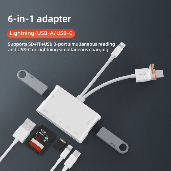 NK-1055TL Pro USB-C / Type-C, 8 Pin, USB to USB-C / Type-C, 8 Pin, 3 x USB, TF / SD Card Multi-function Adapter(White)