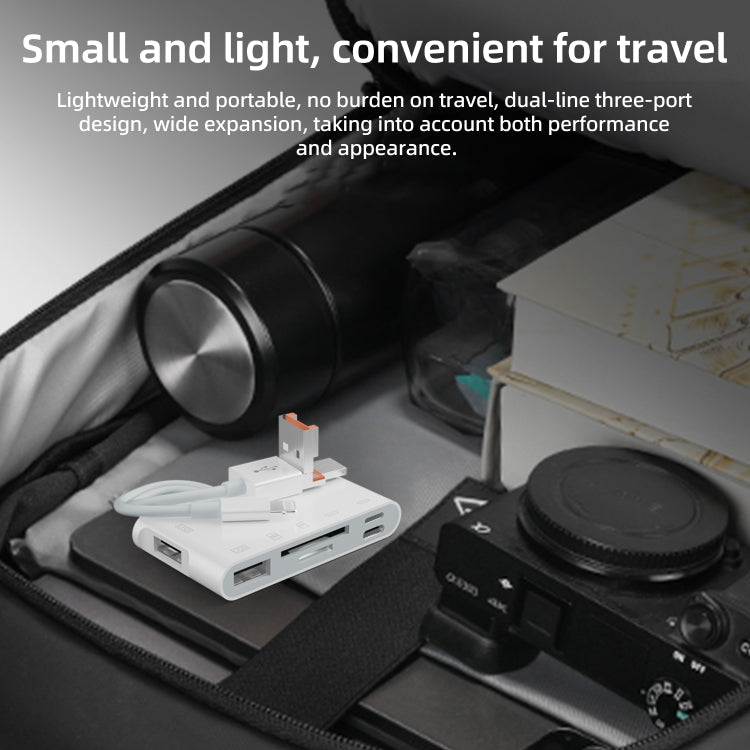 NK-1055TL Pro USB-C / Type-C, 8 Pin, USB to USB-C / Type-C, 8 Pin, 3 x USB, TF / SD Card Multi-function Adapter(White)
