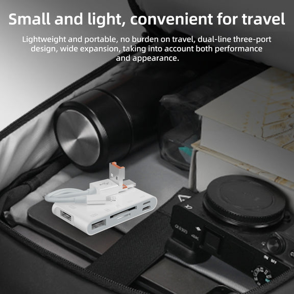 NK-1055TL Pro USB-C / Type-C, 8 Pin, USB to USB-C / Type-C, 8 Pin, 3 x USB, TF / SD Card Multi-function Adapter(White)