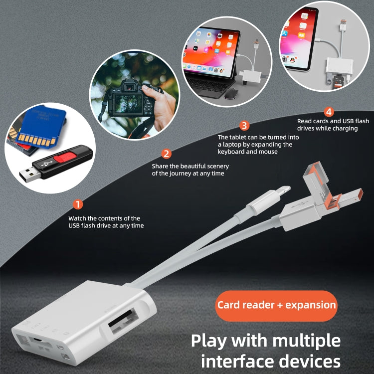 NK-1055TL Pro USB-C / Type-C, 8 Pin, USB to USB-C / Type-C, 8 Pin, 3 x USB, TF / SD Card Multi-function Adapter(White)