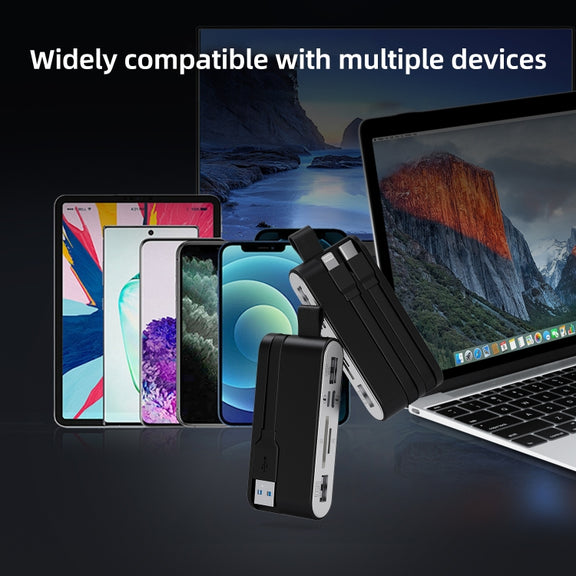 NK-1058 USB-C / Type-C, 8 Pin, USB Interface 6 in 1 Multi-function Adapter(Black)