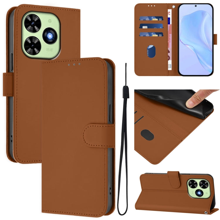 For Tecno Spark Go 2024 4G Skin Feel Solid Color Leather Phone Case with Lanyard(Brown)