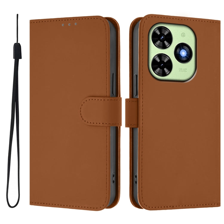 For Tecno Spark Go 2024 4G Skin Feel Solid Color Leather Phone Case with Lanyard(Brown)