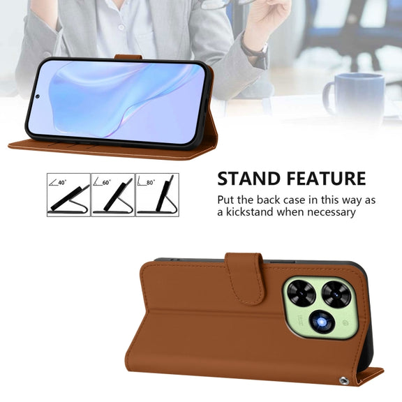 For Tecno Spark Go 2024 4G Skin Feel Solid Color Leather Phone Case with Lanyard(Brown)