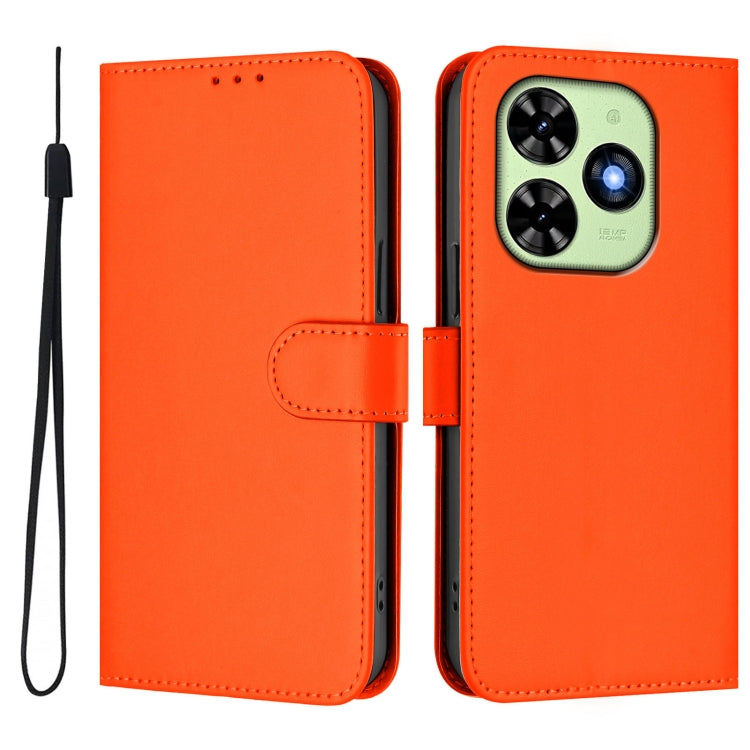 For Tecno Spark Go 2024 4G Skin Feel Solid Color Leather Phone Case with Lanyard(Orange)