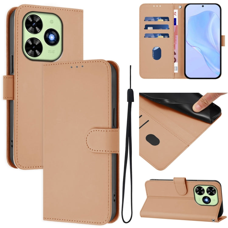 For Tecno Spark Go 2024 4G Skin Feel Solid Color Leather Phone Case with Lanyard(Nude)