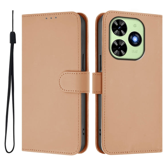 For Tecno Spark Go 2024 4G Skin Feel Solid Color Leather Phone Case with Lanyard(Nude)