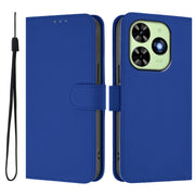 For Tecno Spark Go 2024 4G Skin Feel Solid Color Leather Phone Case with Lanyard(Dark Blue)