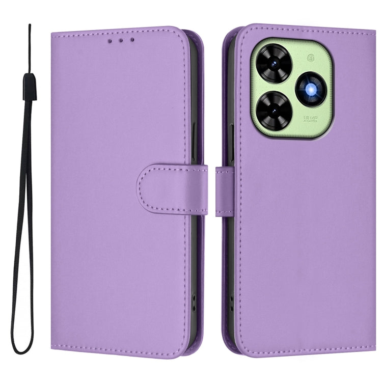 For Tecno Spark Go 2024 4G Skin Feel Solid Color Leather Phone Case with Lanyard(Lavender Purple)